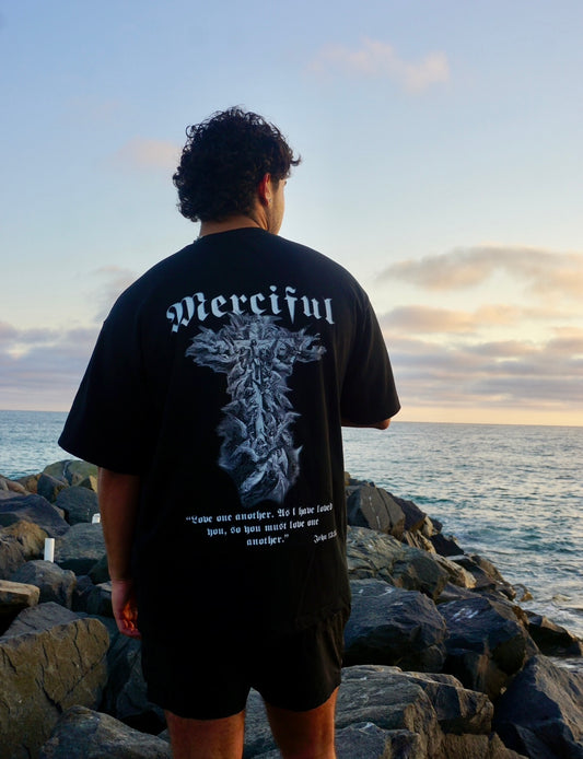 "Merciful" John 13:34 Weighted T-Shirt